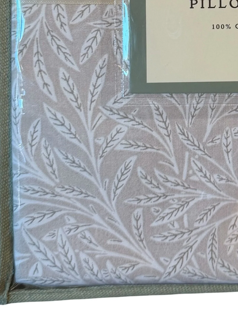 Morris & Co NWT Beige & Cream Botanical 2-Count Cotton Standard Pillowcase Set